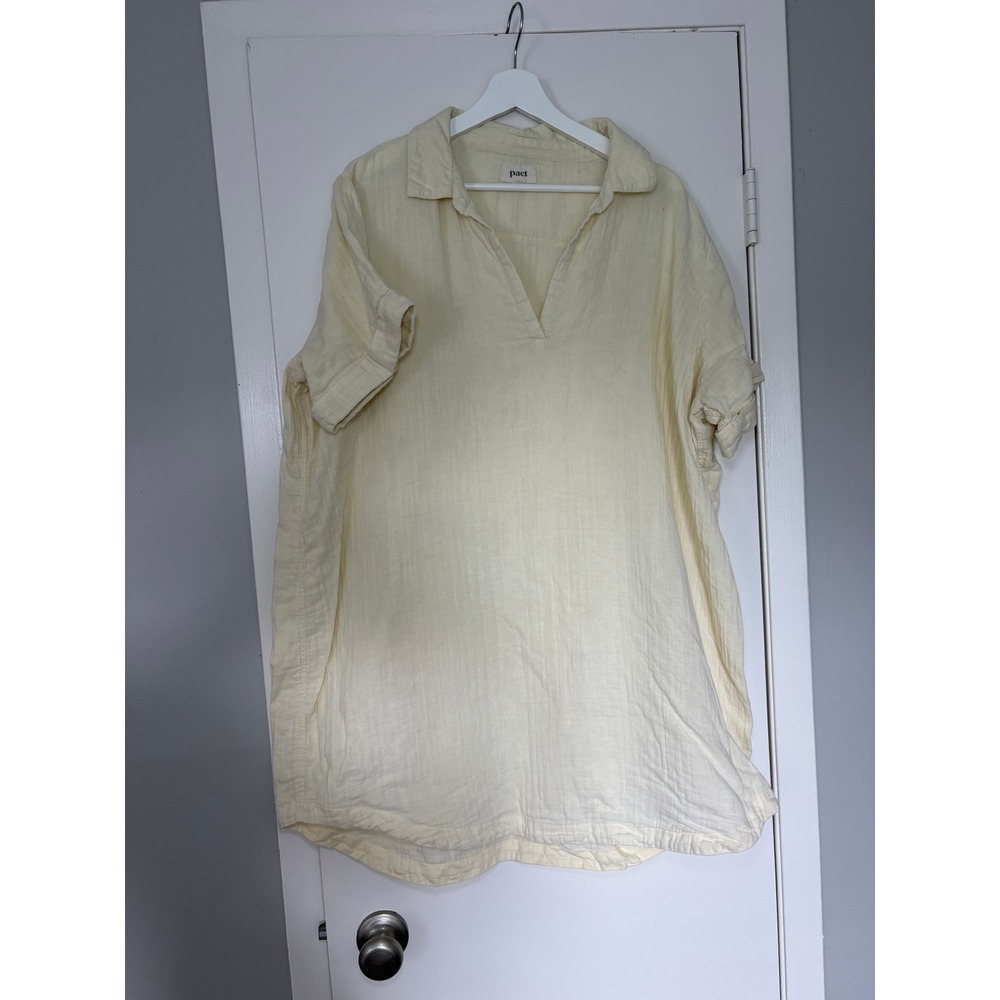 Pact Short Sleeve Gauze Tunic Top XL Pale Yellow Organic Cotton Split Neck